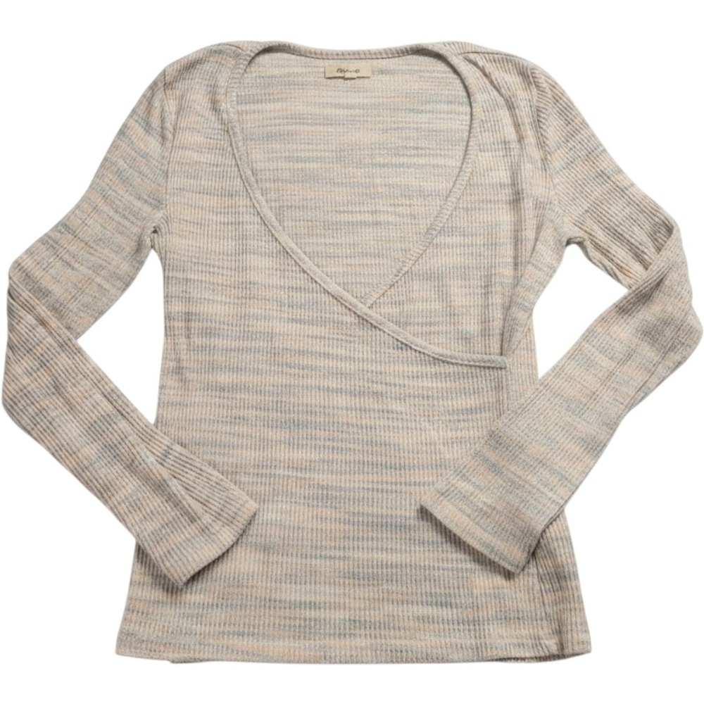 Madewell Ribbed Surplice Wrap Top Space Dye Pastel V-Neck Long Sleeve Size Large